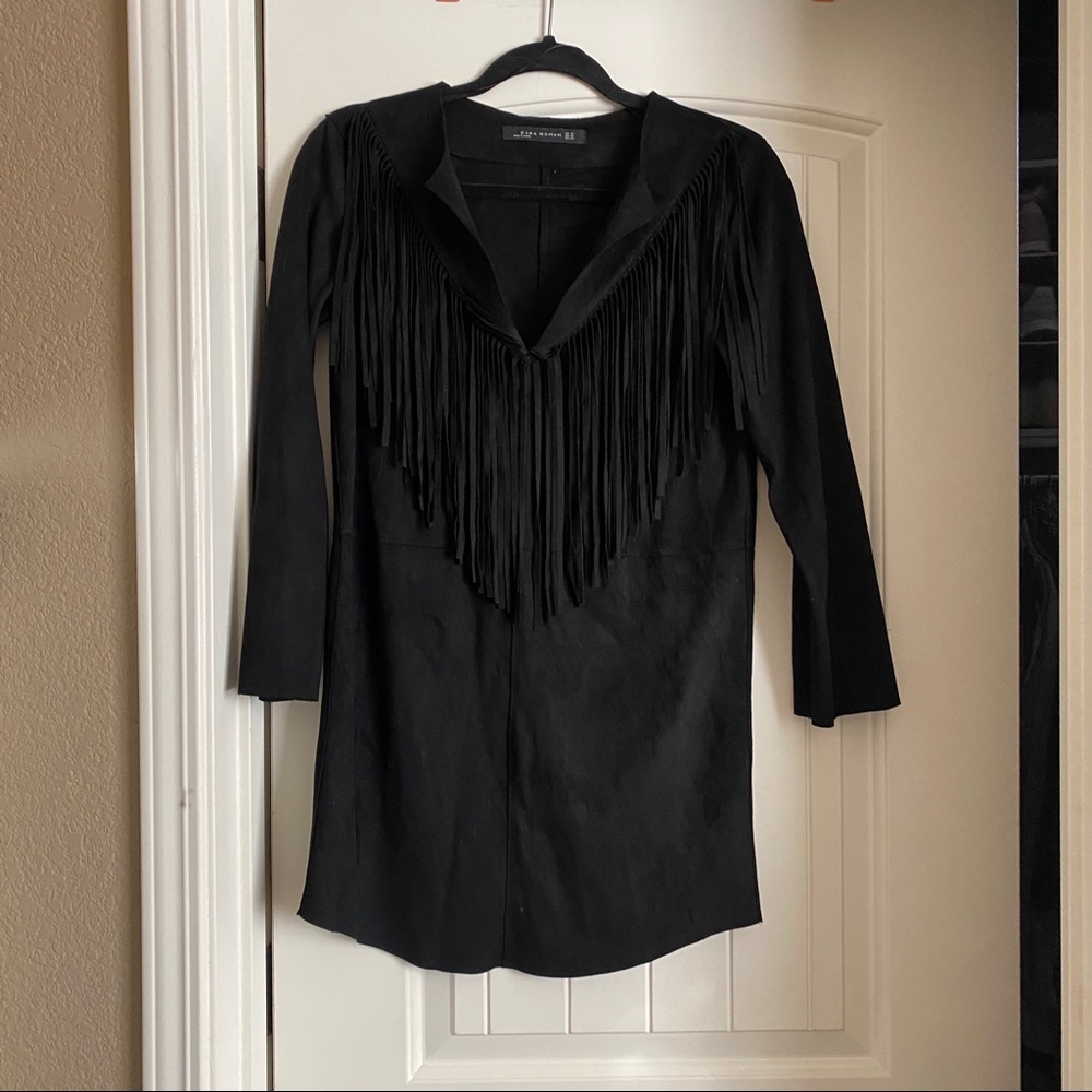Zara black suede fringe dress xs